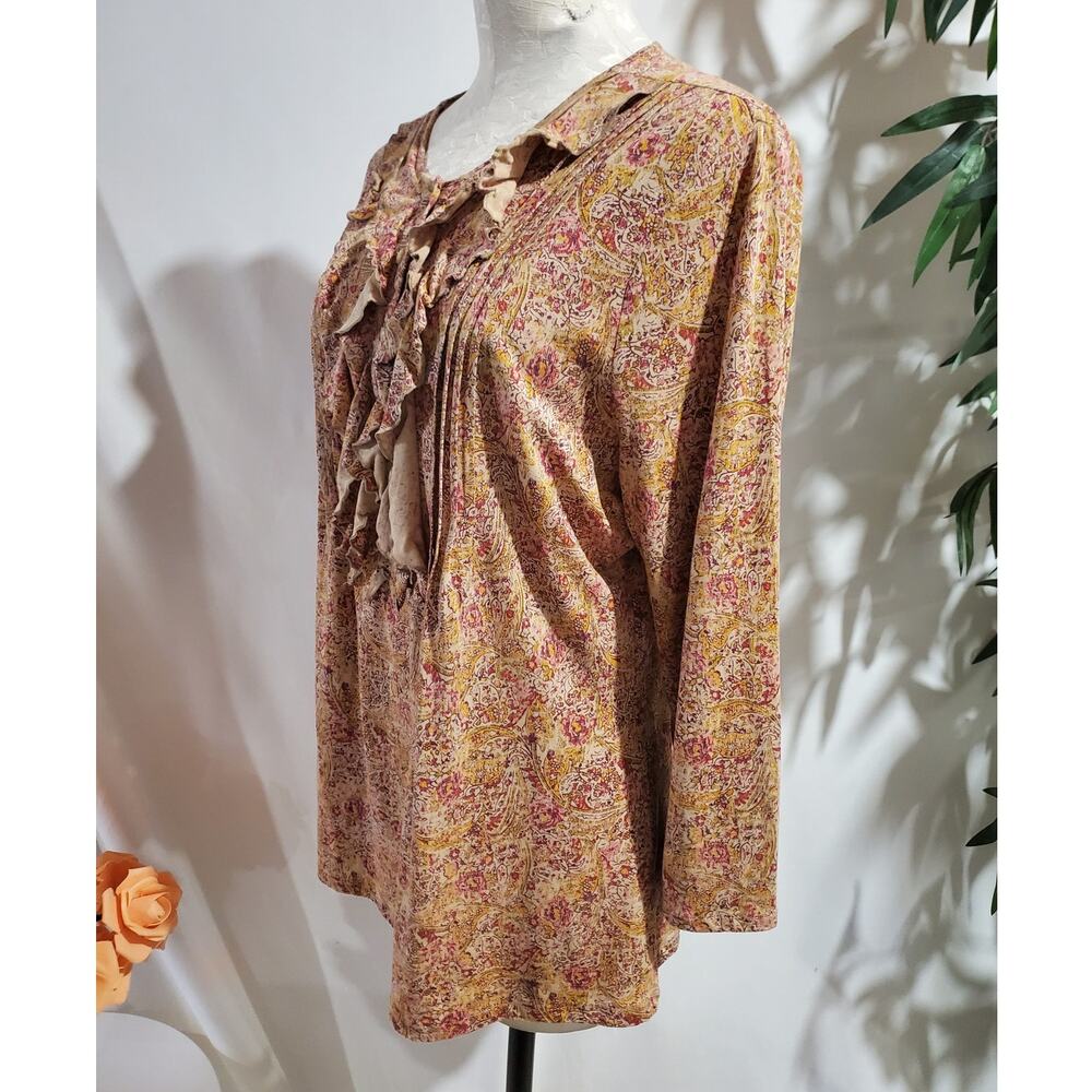 Lauren Ralph Lauren Jeans Paisley 3/4 Sleeve Ruffle Top Size XL Button Popover - Picture 2 of 8